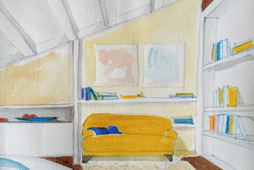 soggiorno con divano giallo
